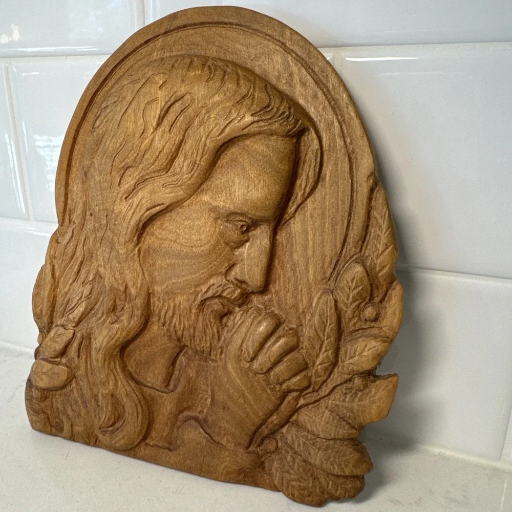 Art Future Hand Carved Wood Jesus Prayer Relief Plaque Religious Wall Art 8in